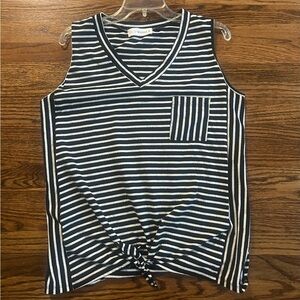 Sleeveless navy and white striped top